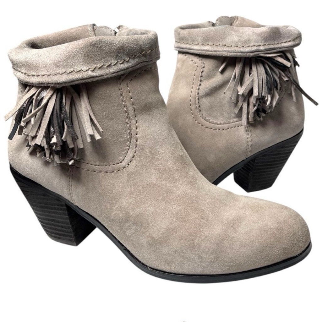 Sam Edelman Gray Suede Fringe Louie Heeled Ankle Boot Women's Size 10